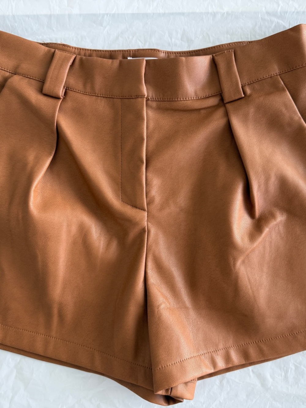 TCEC High-Waist Faux Leather Shorts - Camel Brown